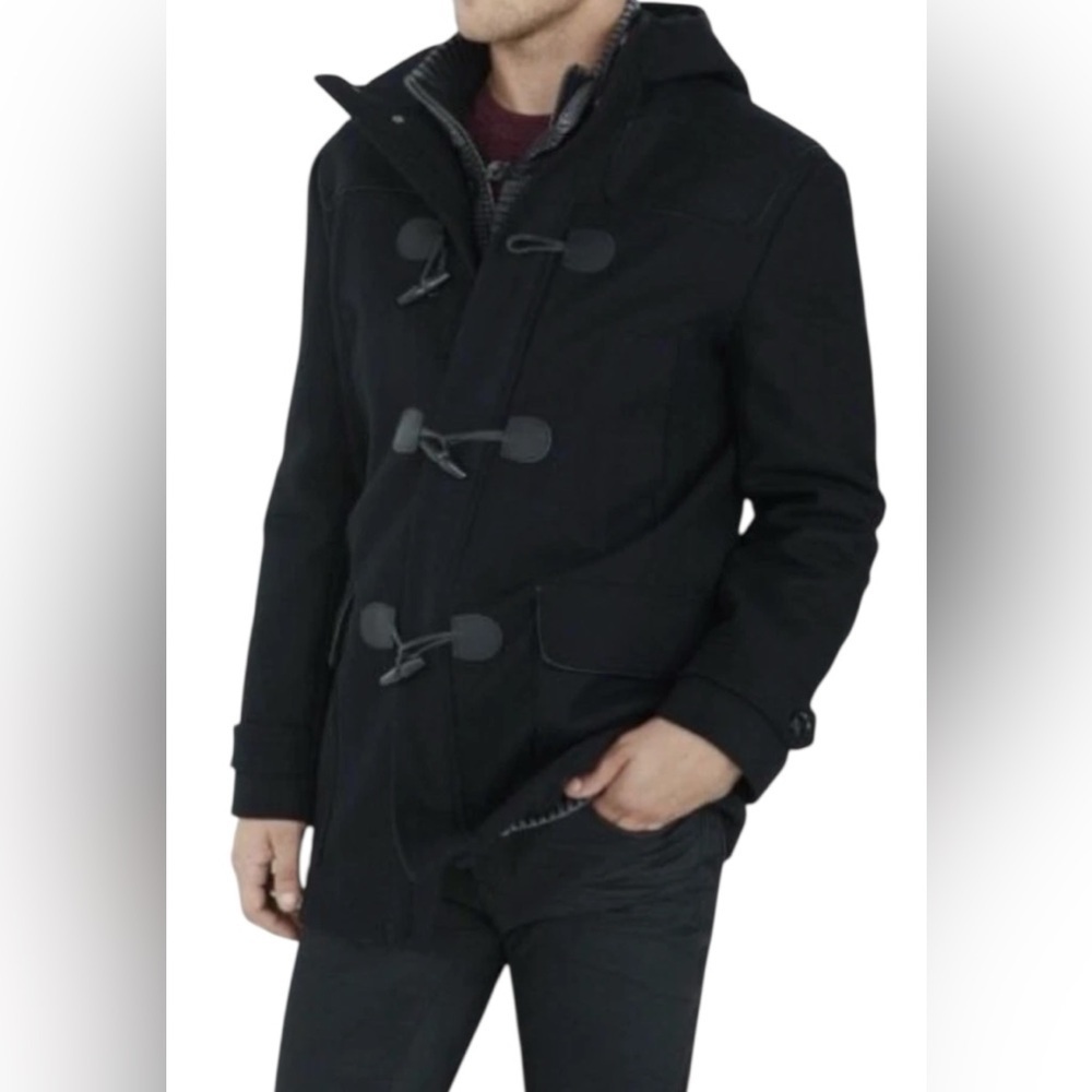 Express Men’s Black Wool Blend Toggle Hooded Coat Size S